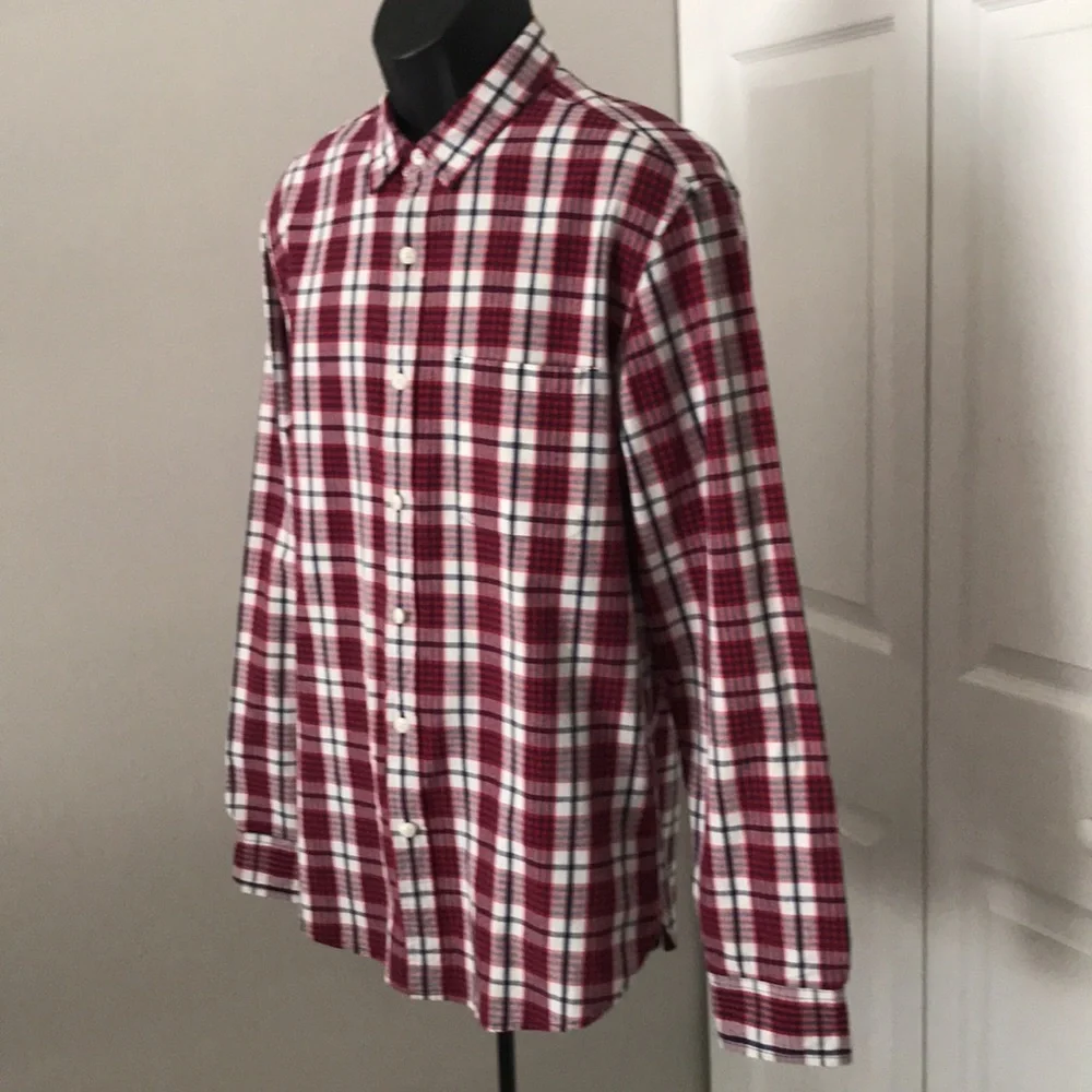 J CREW Red/Blue Plaid Long Sleeves Casual Mens Shirt | M